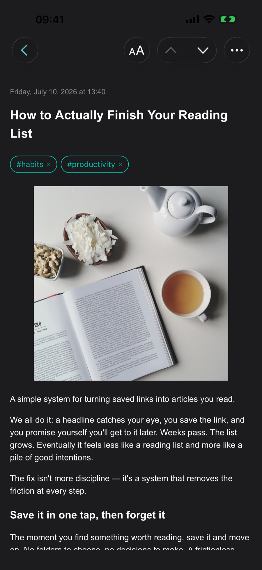 Reader in Dark theme