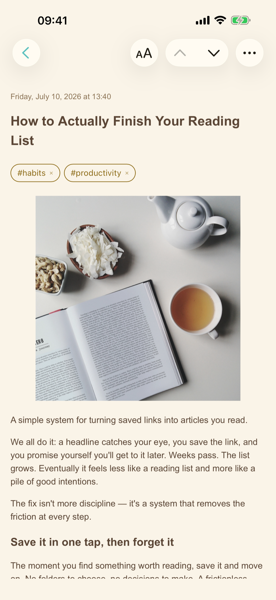 Reader in Sepia theme